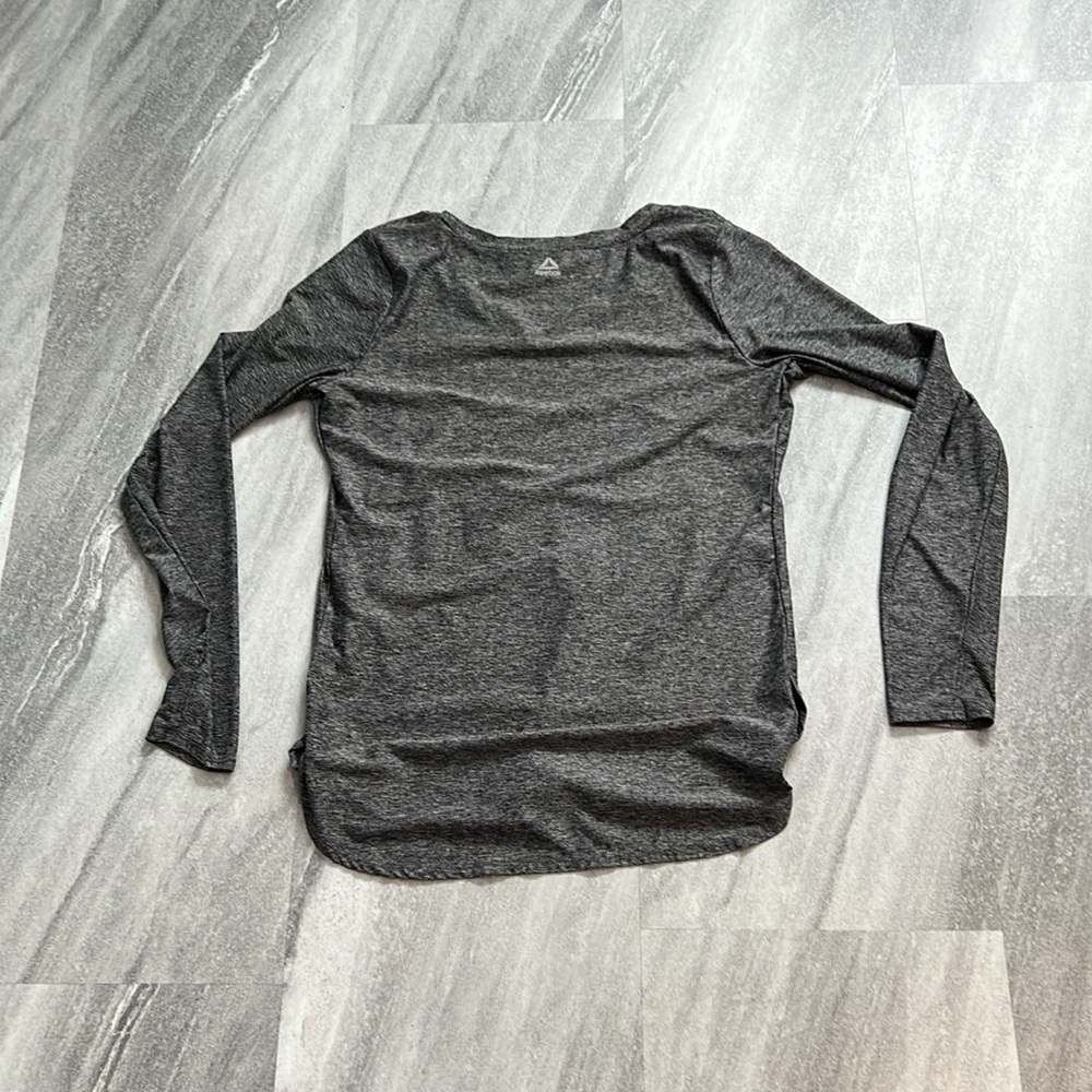 Black & grey marl long sleeved dryfit workout top Reebok large thumbholes - Picture 9 of 12